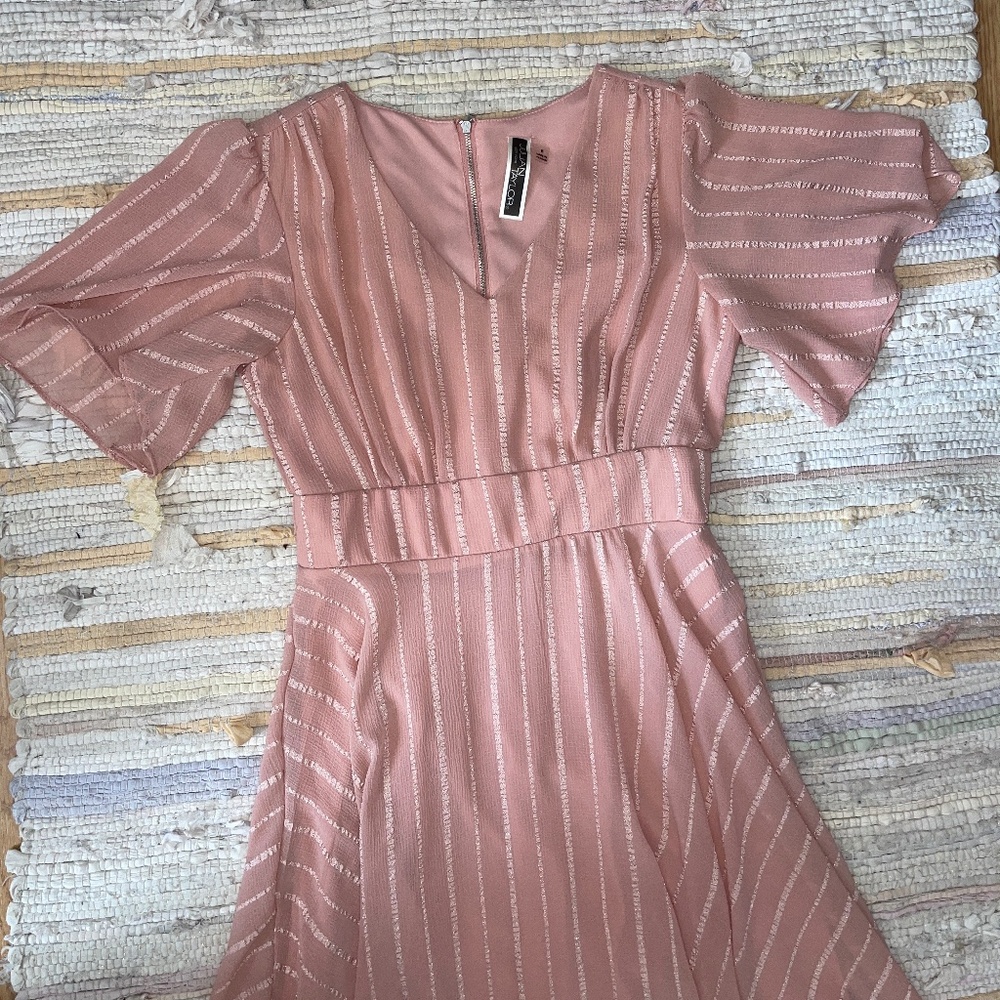 Julian Taylor New York Pink Chiffon Fit and Flare Midi Dress Size 8 - Picture 5 of 8